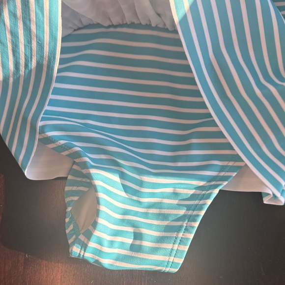 Hanna Andersson Moon and Back Aqua Striped One Piece Swimsuit - Picture 3 of 5